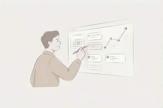 Illustration of an analyst reviewing growth indicators and signals.